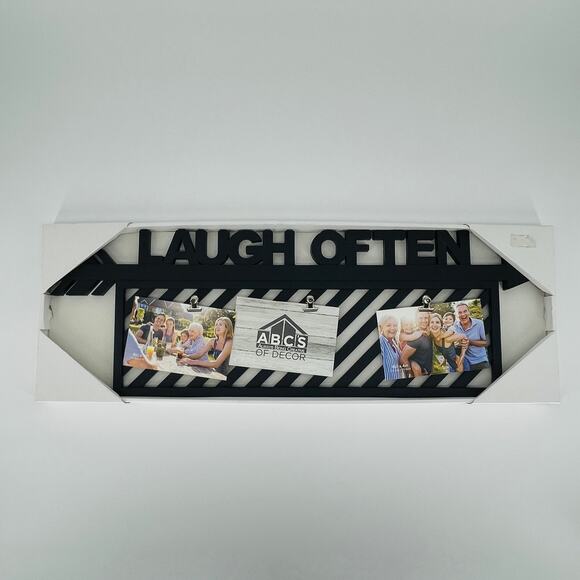 Three Clip Collage Black Wood "Laugh Often" Picture Wall Hanging / Wall Art NEW - Picture 1 of 9